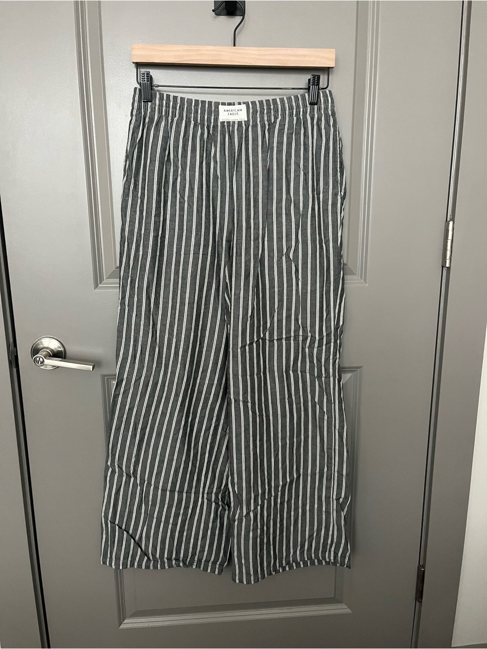 American Eagle Outfitters Charcoal and White Striped Wide-Leg Pajama Pants